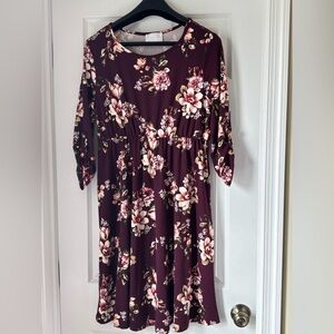 Burgundy Floral Long Sleeve Dress